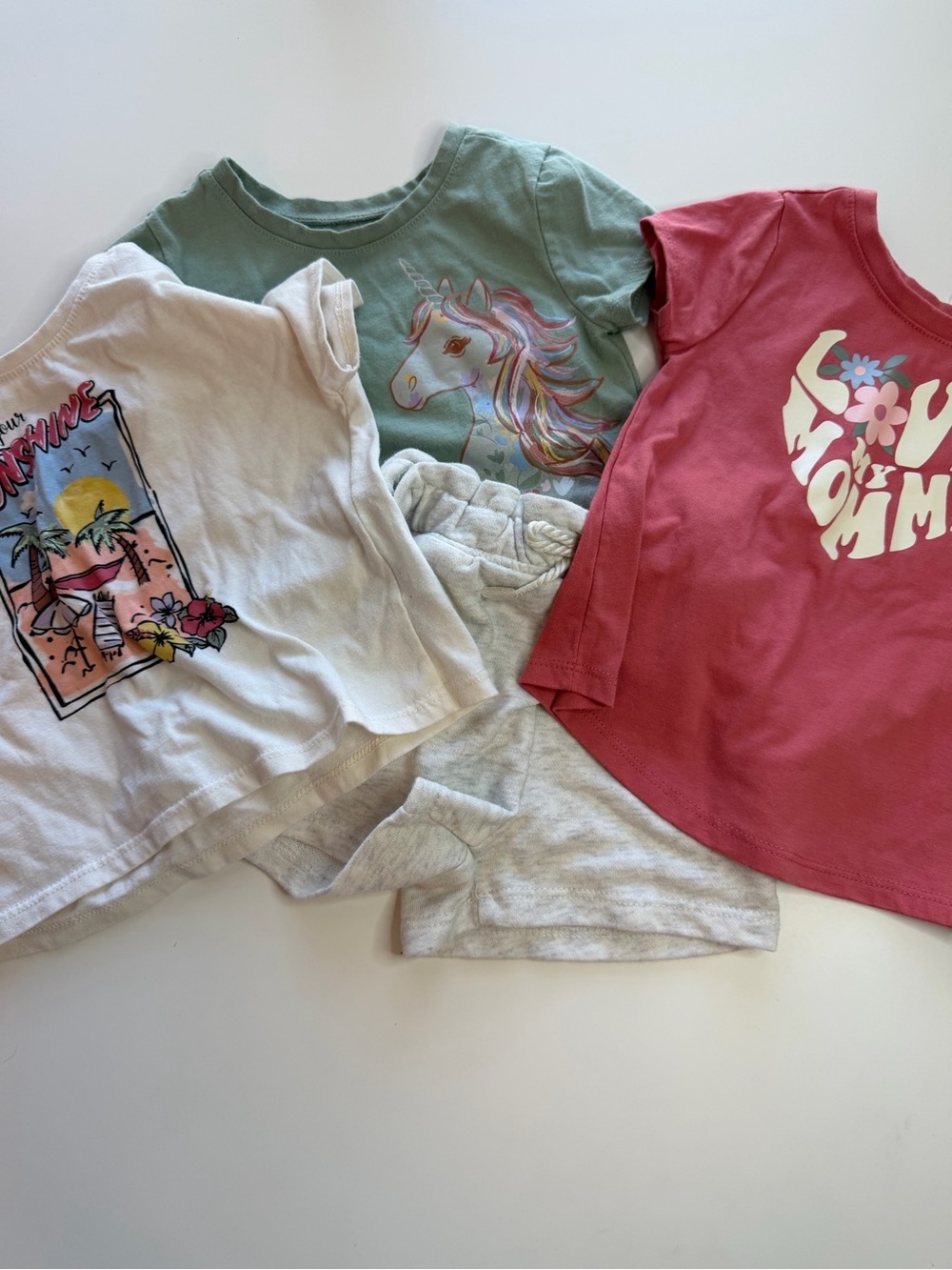 Garanimals Girls' Mint Unicorn Tee, Pink 'Love Mom' Tee & White Graphic Tee